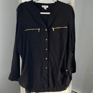 Calvin Klein Black polyester dress shirt. Size Large